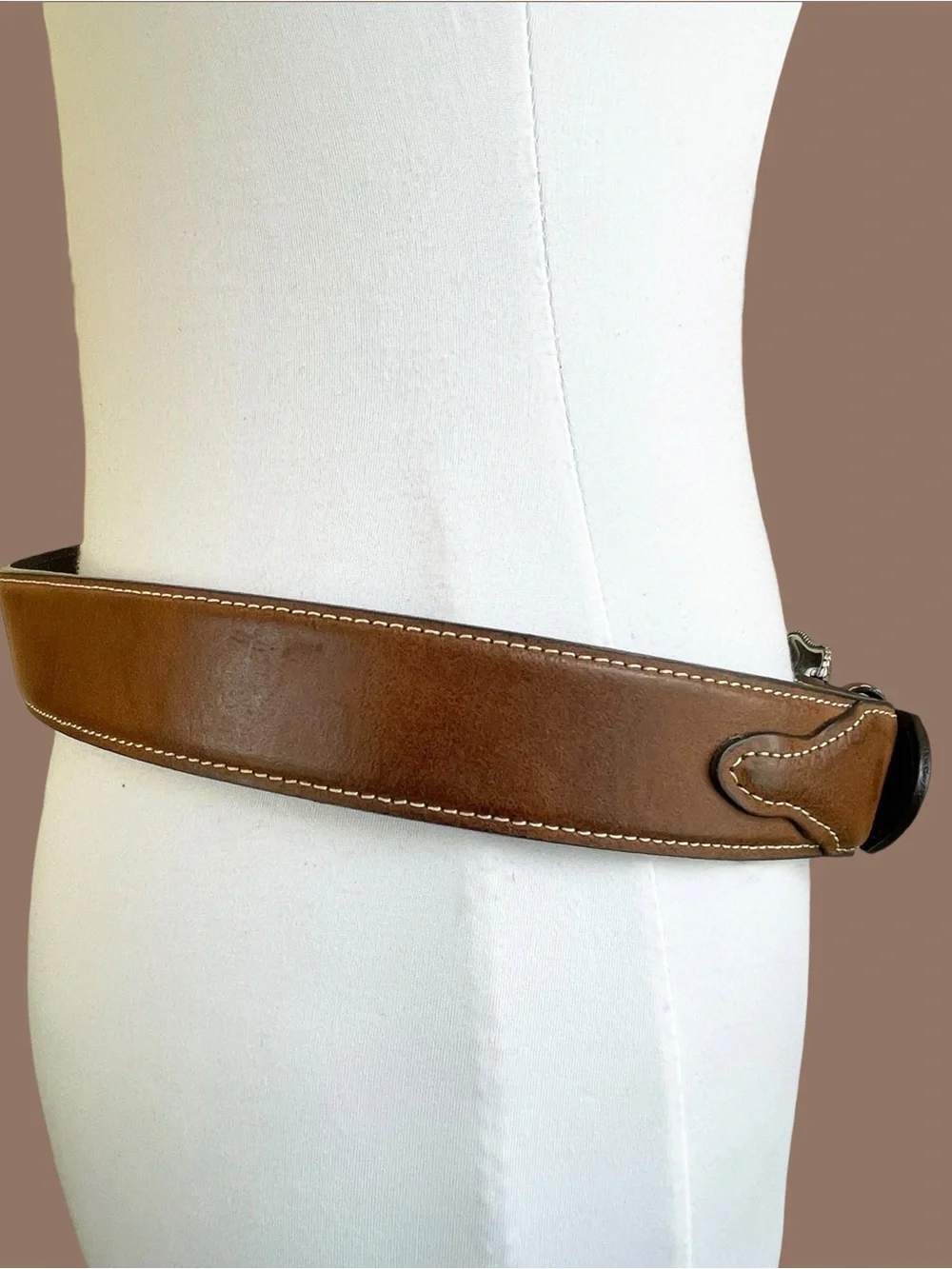 Nocona Western Cognac Brown Genuine Leather Belt Silver Buckle Size 32